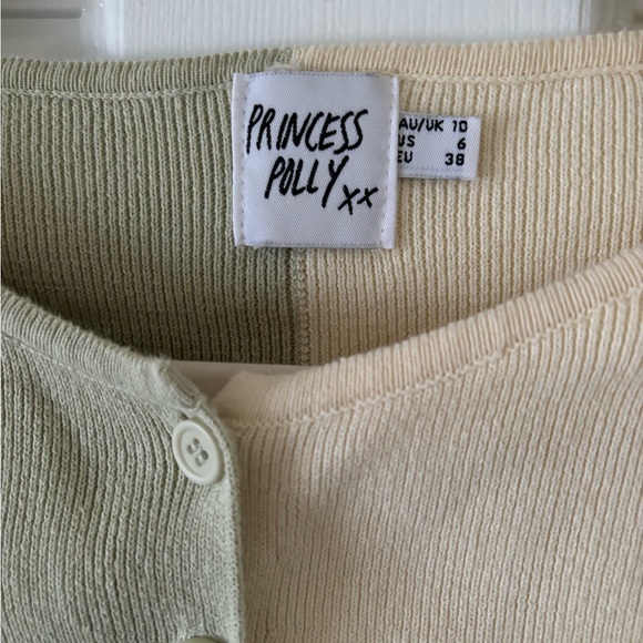 Princess Polly Mateo Green and Cream Knit Cardigan - Picture 2 of 3